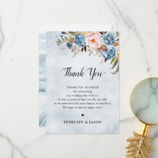 Carte De Remerciements Mariage botanique floral bleu foncé