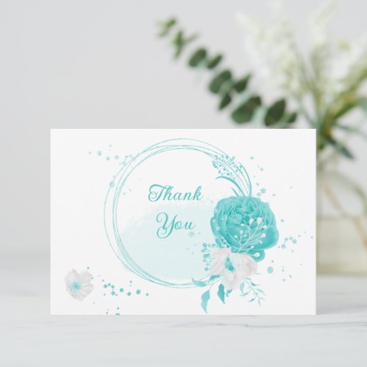 Carte De Remerciements mariage botanique romantique turquoise (Debout devant)