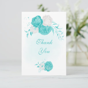 Carte De Remerciements mariage botanique romantique turquoise fleurs blan