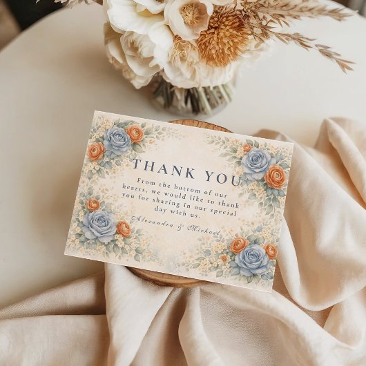 Carte De Remerciements Mariage Botanique Rose Bleue