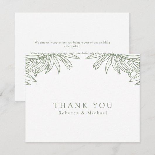 Carte De Remerciements Mariage botanique Sage Green simple main (Devant / Derrière)