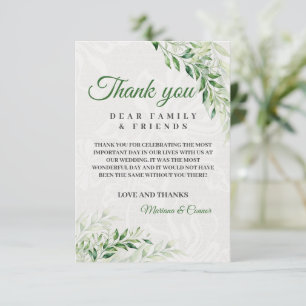 Carte De Remerciements Mariage Botanique Vert Élégant