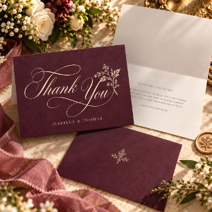 Carte De Remerciements Mariage Botanique Vintage Élégant Baroque Fleur de