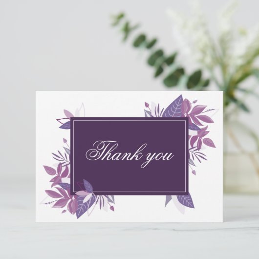 Carte De Remerciements Mariage botanique violet. Feuillage lilas violet (Debout devant)