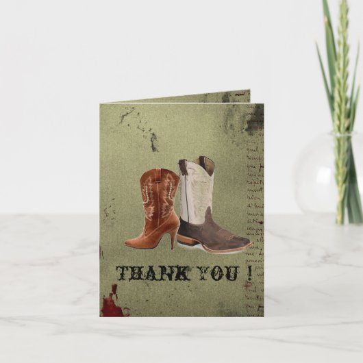 Carte De Remerciements mariage bottes de cowboy western (Devant)