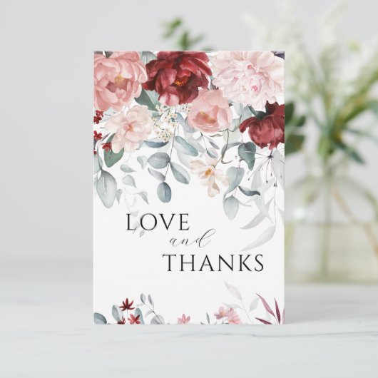 Carte De Remerciements Mariage Burgundy Pink Love & Thanks (Debout devant)