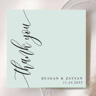 Carte De Remerciements Mariage Calligraphié au Vert Menthe Pastel