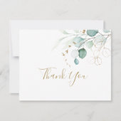 Carte De Remerciements Mariage Calligraphie Eucalyptus Vert Doré  (Devant)