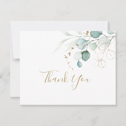 Carte De Remerciements Mariage Calligraphie Eucalyptus Vert Doré (Devant)