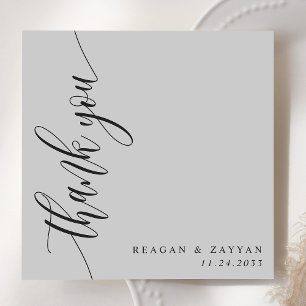 Carte De Remerciements Mariage Calligraphié Gris Clair
