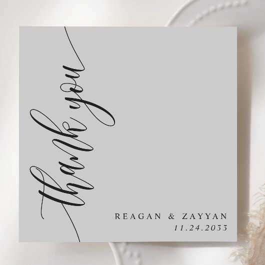 Carte De Remerciements Mariage Calligraphié Gris Clair