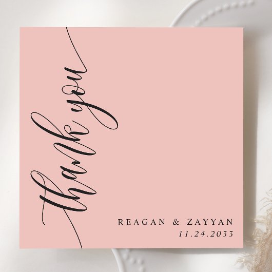 Carte De Remerciements Mariage Calligraphie Script Rose Corail Doux