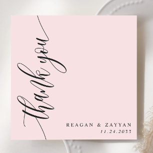 Carte De Remerciements Mariage Calligraphie Script Rose Pâle