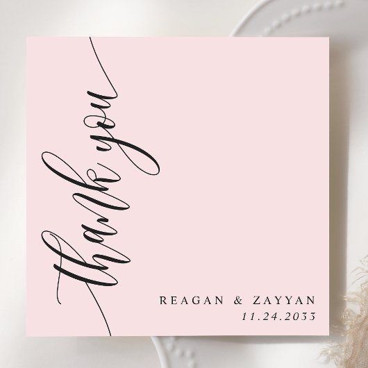 Carte De Remerciements Mariage Calligraphie Script Rose Pâle