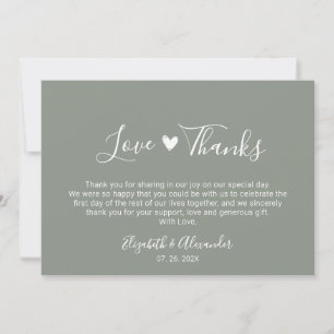 Carte De Remerciements Mariage calligraphie vert sauge Amour et Remerciem