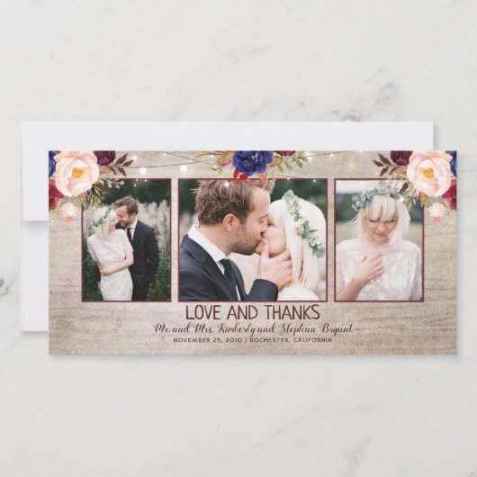 Carte De Remerciements Mariage campagnard rustique en fleur radieuse (Devant)