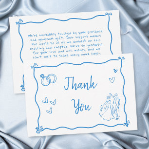 Carte De Remerciements Mariage Capriceux Bleu Blanc Dessiné à la Main