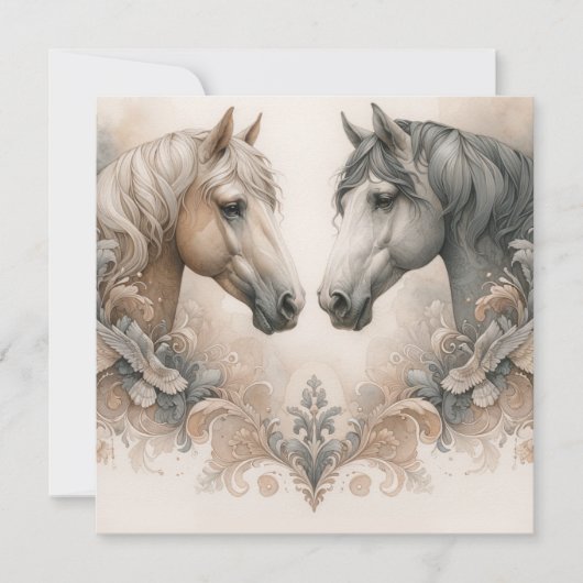 Carte De Remerciements Mariage captivant des chevaux (Devant)