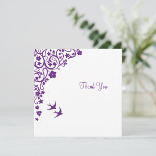 Carte De Remerciements Mariage carré floral pourpre Secret Garden