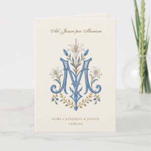 Carte De Remerciements Mariage Catholique Monogramme Floral Marian