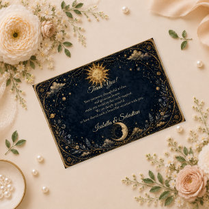 Carte De Remerciements Mariage Céleste Soleil Lune Vintage