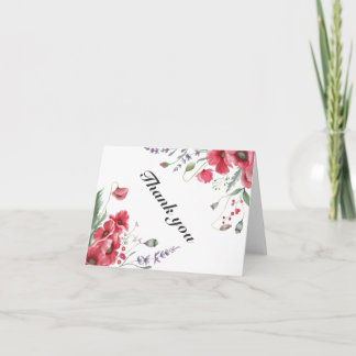 Carte De Remerciements Mariage Champêtre au Coquelicot et à la Lavande