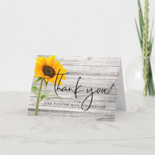 Carte De Remerciements Mariage Champêtre au Tournesol en Bois Rustique