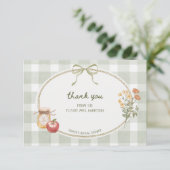 Carte De Remerciements Mariage champêtre avec cadre à ruban vert (Debout devant)