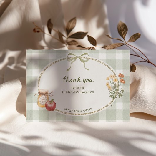 Carte De Remerciements Mariage champêtre avec cadre à ruban vert