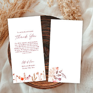 Carte De Remerciements Mariage Champêtre Bohème Chic Fleurs Sauvages d'Au