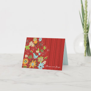 Carte De Remerciements Mariage Champêtre Chic aux Fleurs Rouges Fantaisis