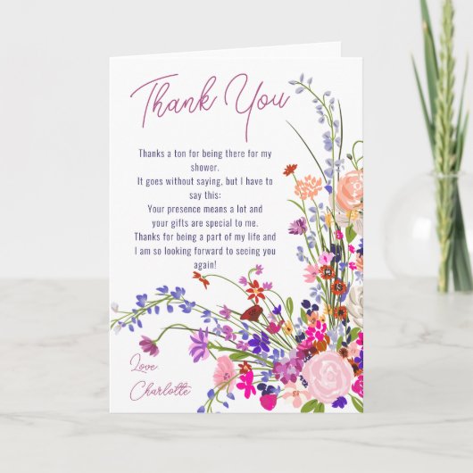 Carte De Remerciements Mariage champêtre chic moderne avec fleurs sauvage (Devant)