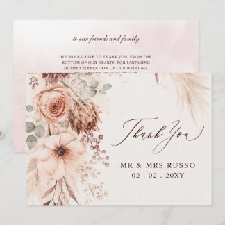 Carte De Remerciements Mariage Champêtre de Fleurs de Pampas Bourguignonn