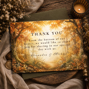 Carte De Remerciements Mariage champêtre en automne en forêt