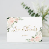 Carte De Remerciements Mariage Champêtre Rose Pâle Floral (Debout devant)