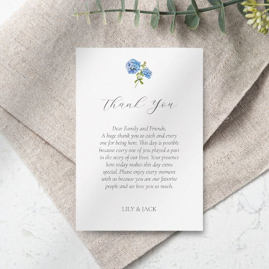 Carte de remerciements Mariage chic Blue Hydrangea
