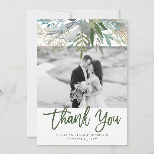 Carte De Remerciements Mariage chic de photo du feuillage | (Devant)