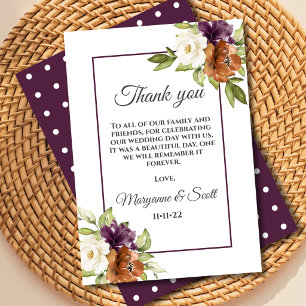 Carte De Remerciements Mariage chic floral violet automnal