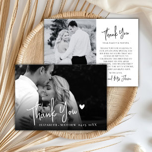 Carte De Remerciements Mariage Chic Photo Script Noir et Blanc 2