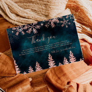 Carte De Remerciements Mariage chic sarcelle rose gold hiver pin neige