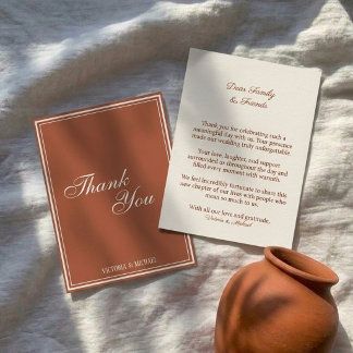 Carte De Remerciements Mariage Chic Vintage Terracotta Vieille Fortune