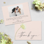Carte De Remerciements Mariage Chic Watercolor<br><div class="desc">Merci en lettrage chic avec une belle fleur blanche à l'avant,  ces cartes de remerciement mariage rose rousse présentent votre photo et votre message à l'arrière. CORRESPONDANCE d'objets dans notre collection.</div>