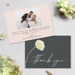 Carte De Remerciements Mariage Chic Watercolor<br><div class="desc">Merci en lettrage chic avec une belle fleur blanche à l'avant,  ces cartes de remerciement mariages présentent votre photo et votre message à l'arrière. CORRESPONDANCE d'objets dans notre collection.</div>