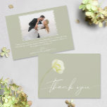 Carte De Remerciements Mariage Chic Watercolor<br><div class="desc">Merci en lettrage chic avec une belle fleur blanche à l'avant,  ces cartes de remerciement vert sauge mariage présentent votre photo et message à l'arrière. CORRESPONDANCE d'objets dans notre collection.</div>