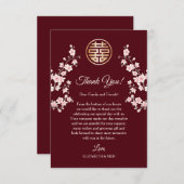 Carte De Remerciements Mariage chinois en fleurs de cerisier rose poussié (Devant / Derrière)