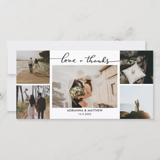 Carte De Remerciements Mariage Cinq Photos Love and Thanks Script (Devant)