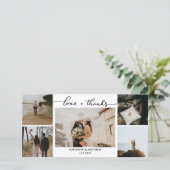 Carte De Remerciements Mariage Cinq Photos Love and Thanks Script (Debout devant)