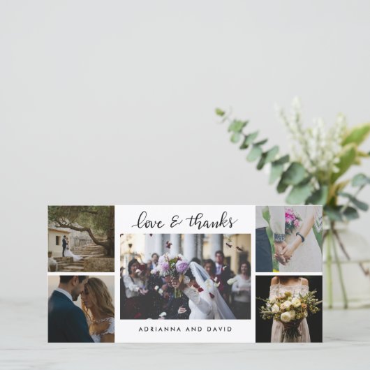 Carte De Remerciements Mariage Cinq Photos Pour Toujours Joyeux Script (Debout devant)