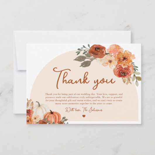 Carte de remerciements Mariage Citrouille d'aquare (Devant)