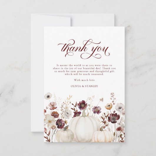 Carte De Remerciements Mariage Citrouille Rustic Fall (Devant)
